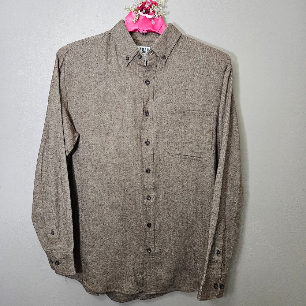 Vintage Haband Men M Brown Herringbone Cotton Button Up Shirt Workwear Gorpcore